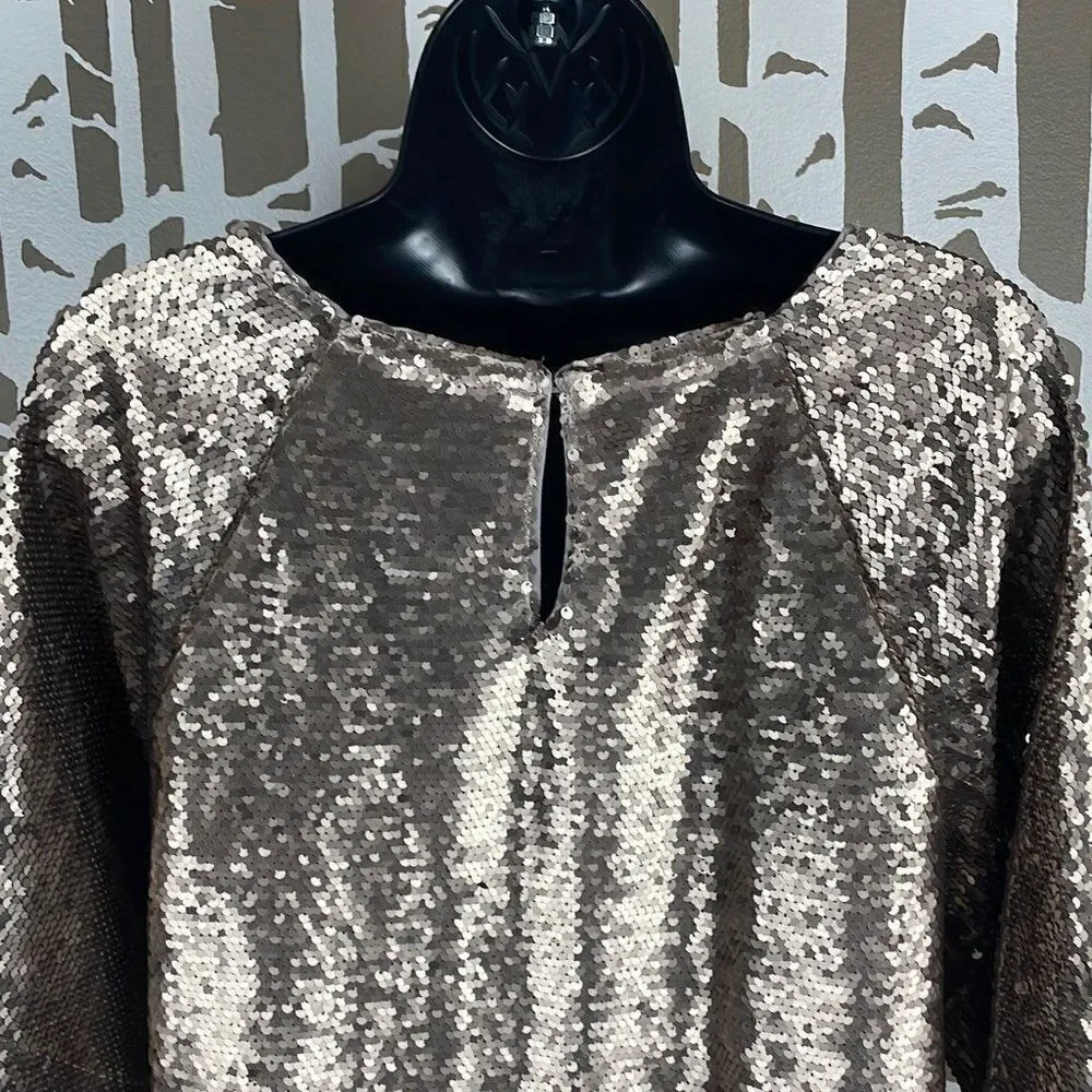 Skies Are Blue Gold Paillette Sequin Half Sleeve Top sz M - Picture 5 of 8